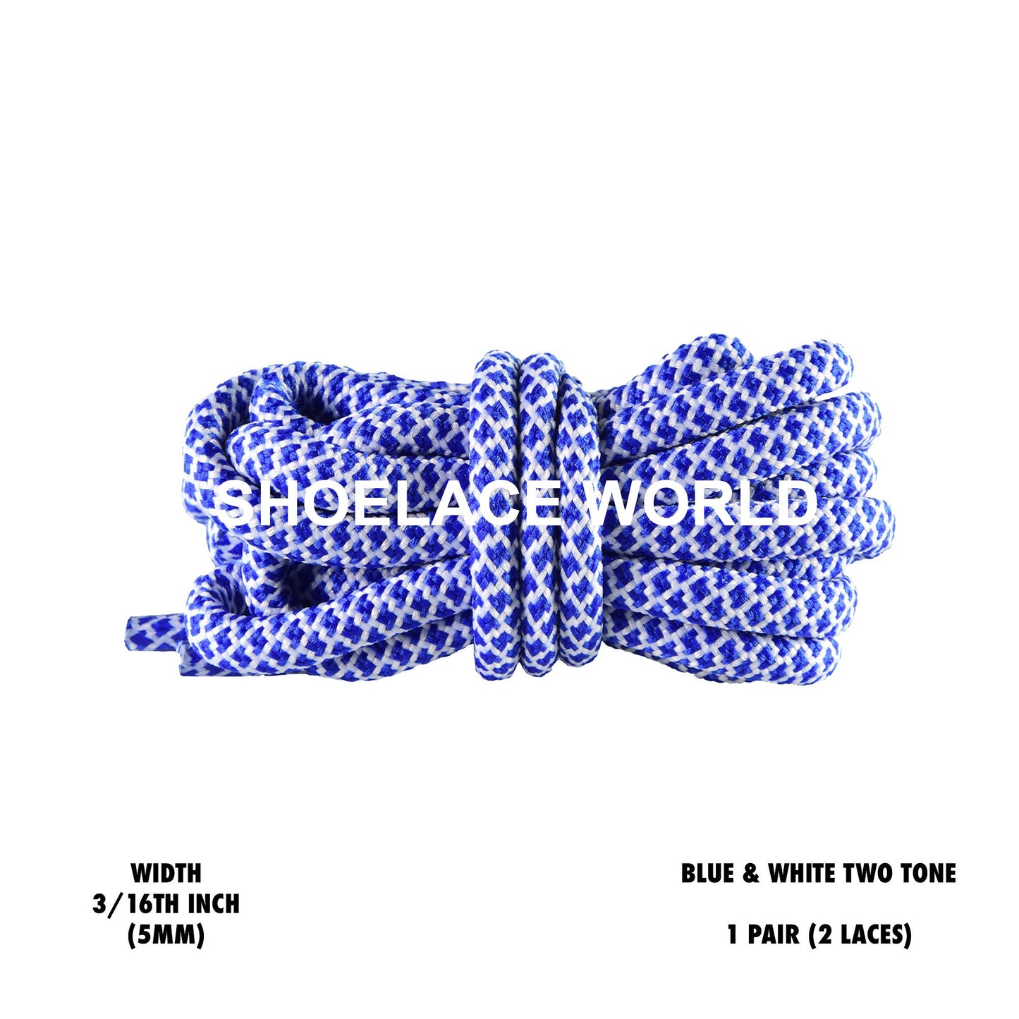 Blue & White Rope Shoelaces 3/16 Inch Two Tone Dual Pattern Classic Laces Ships Out From The USA Next Day