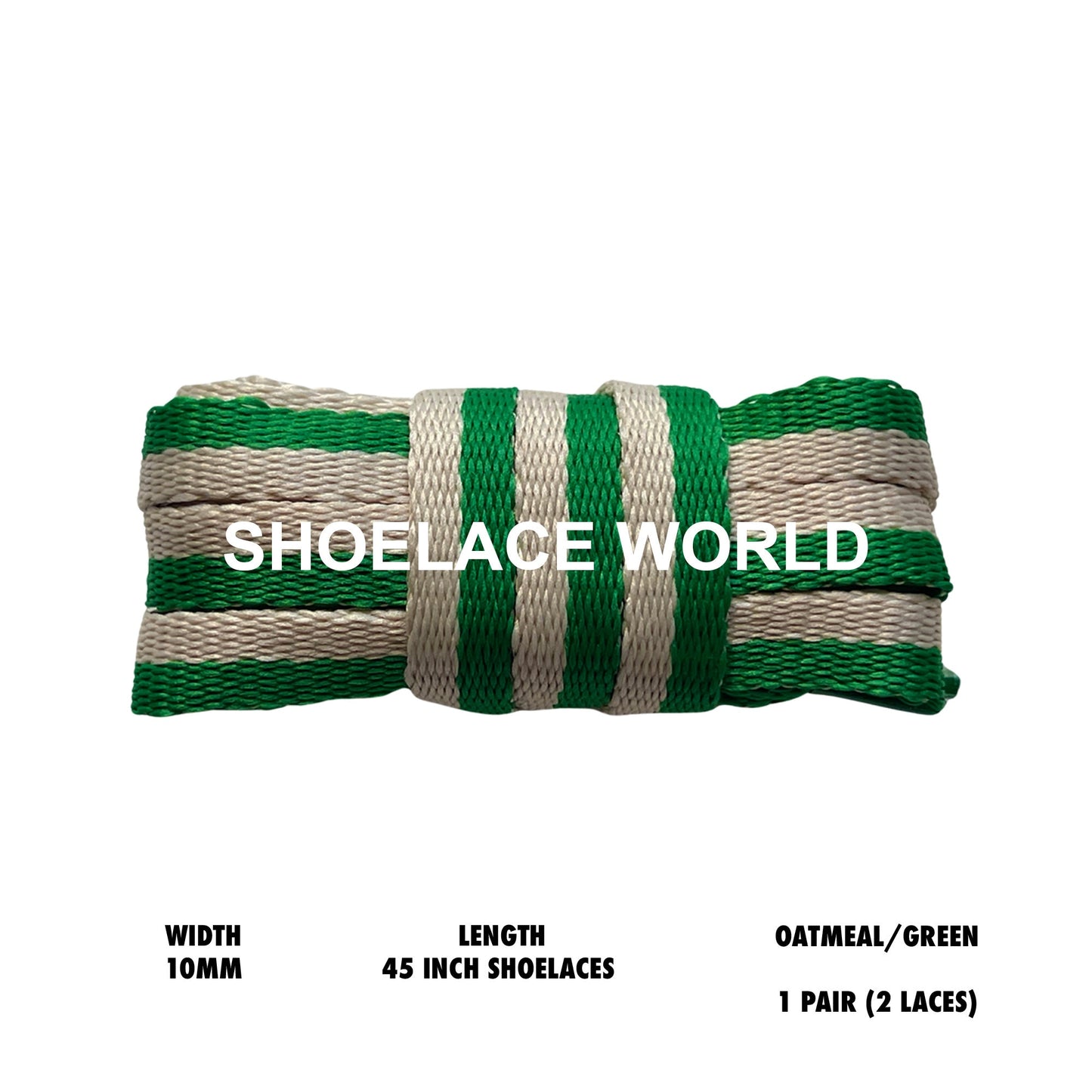 Oatmeal / Green 45 Inches Multicolor Flat Shoelaces 10mm Colorful Pattern Laces Ships Out From The USA Next Day