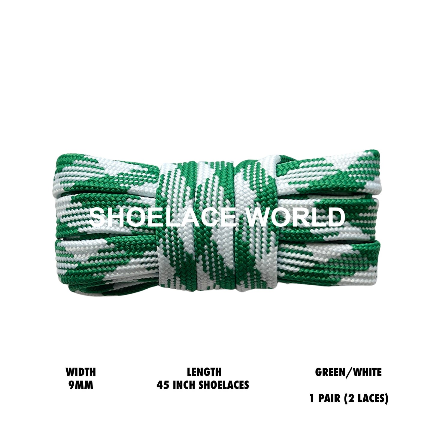 Green / White 45 Inches Prism Flat Shoelaces 9mm Colorful Pattern Laces Ships Out From The USA Next Day