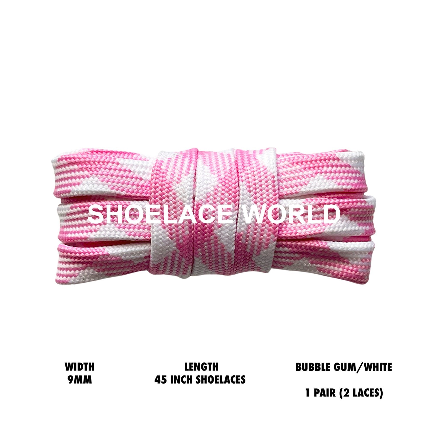Bubble Gum / White 45 Inches Prism Flat Shoelaces 9mm Colorful Pattern Laces Ships Out From The USA Next Day