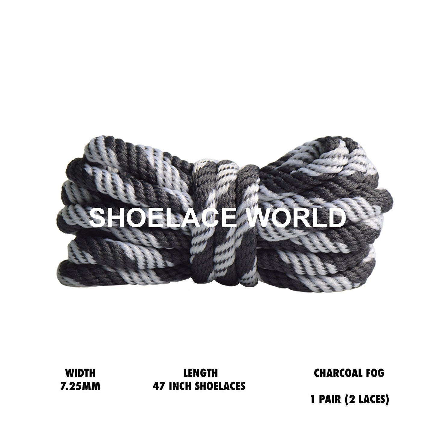 Charcoal Fog 47 Inches Rope Soft Shoelaces 7.25mm Laces Ships Out From The USA Next Day