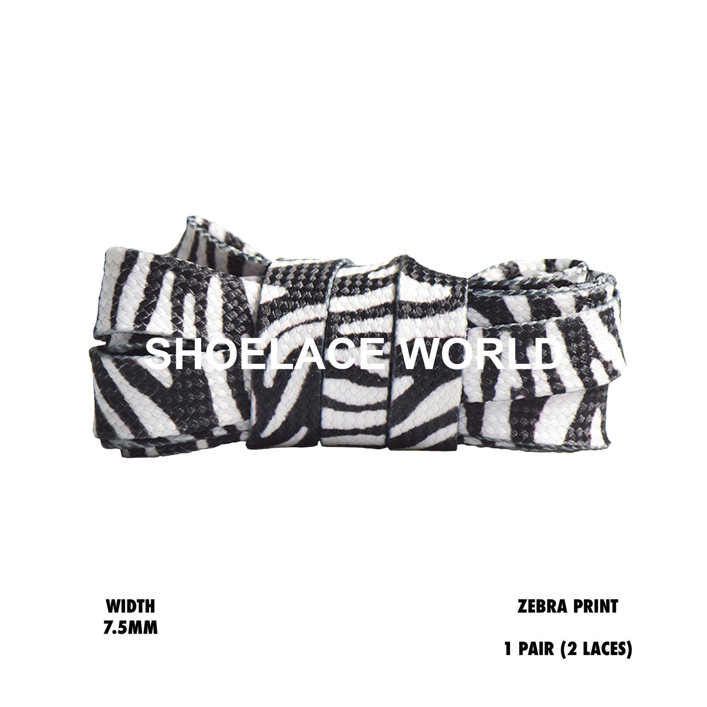 Zebra Print Flat Shoelaces 7.5mm Colorful Printed Laces Ships Out From The USA Next Day