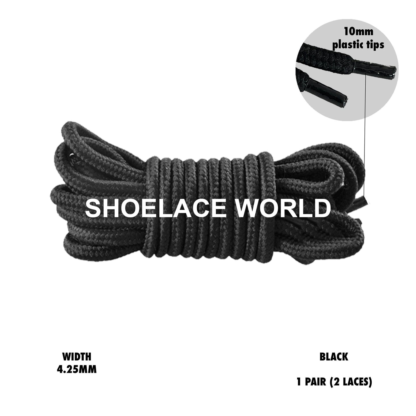 Black Small Tip Round Shoelaces 4.25mm Colorful Laces Ships Out From The USA Next Day