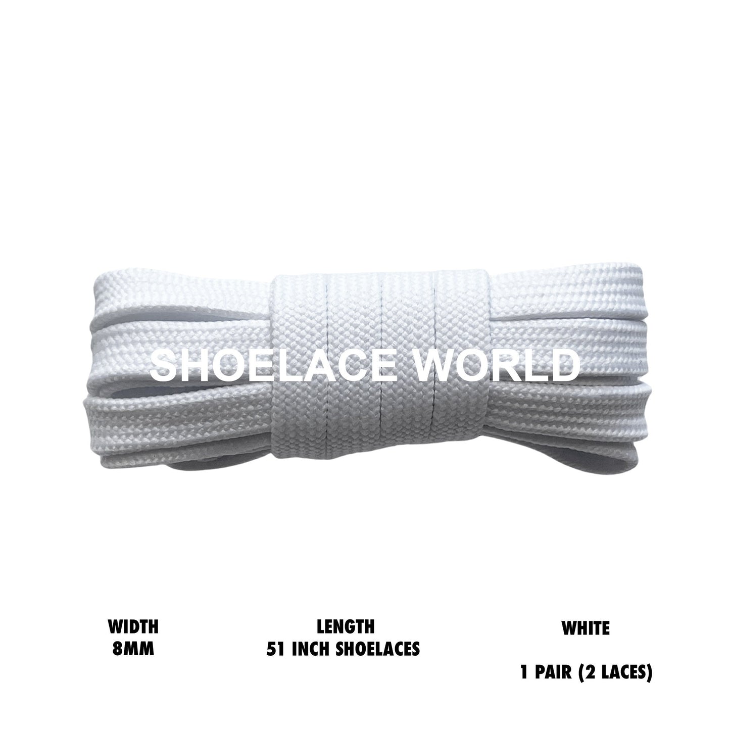 White 51 Inches Double Layer Flat Hollow Shoelaces 8mm Colorful Laces Ships Out From The USA Next Day