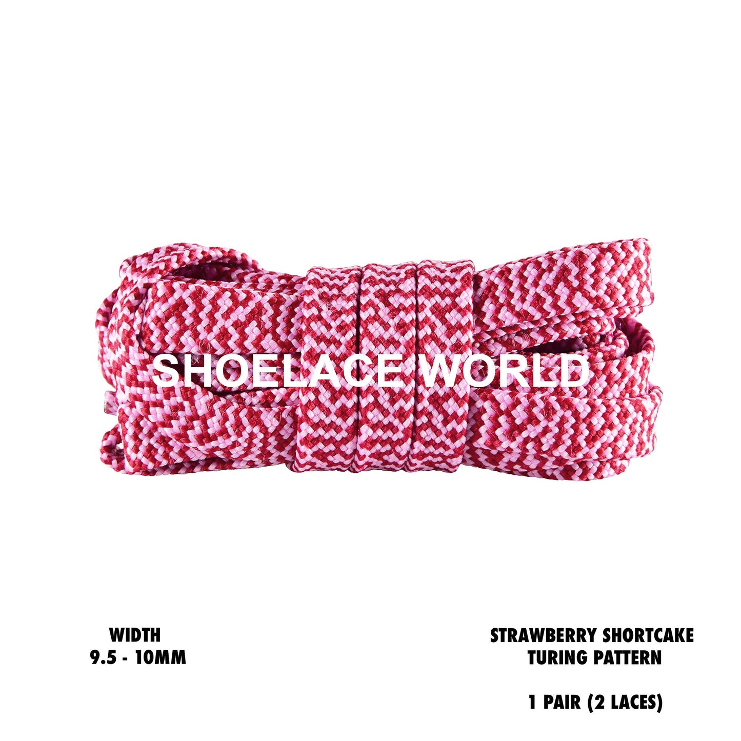 Strawberry Shortcake Turing Pattern Two Tone Flat Shoelaces 9.5 - 10mm Colorful Pattern Laces Ships Out From The USA Next Day