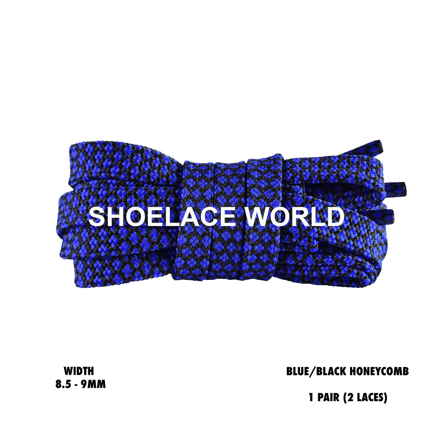 Blue / Black Honeycomb Two Tone Flat Shoelaces 8.5 - 9mm Colorful Pattern Laces Ships Out From The USA Next Day