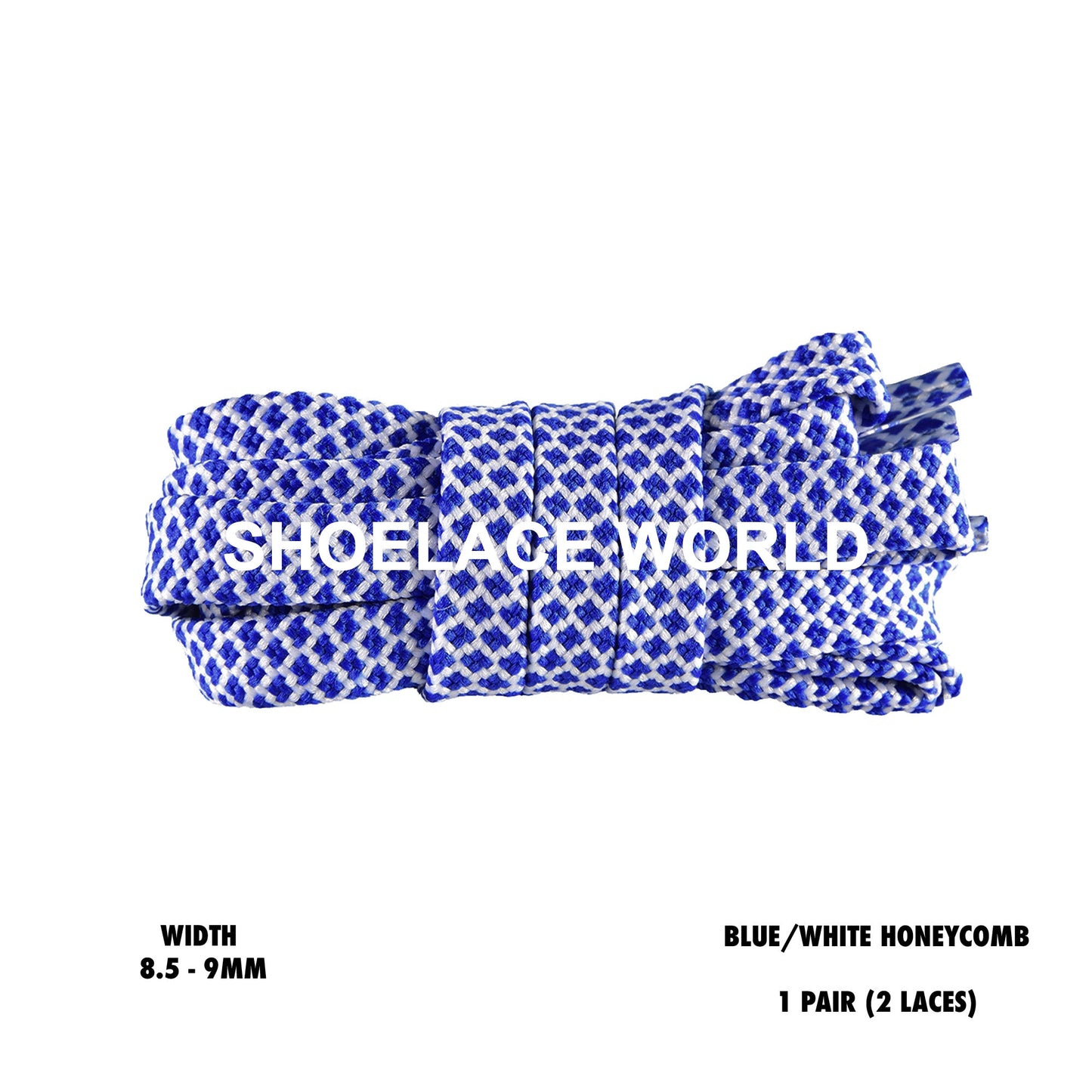 Blue / White Honeycomb Two Tone Flat Shoelaces 8.5 - 9mm Colorful Pattern Laces Ships Out From The USA Next Day