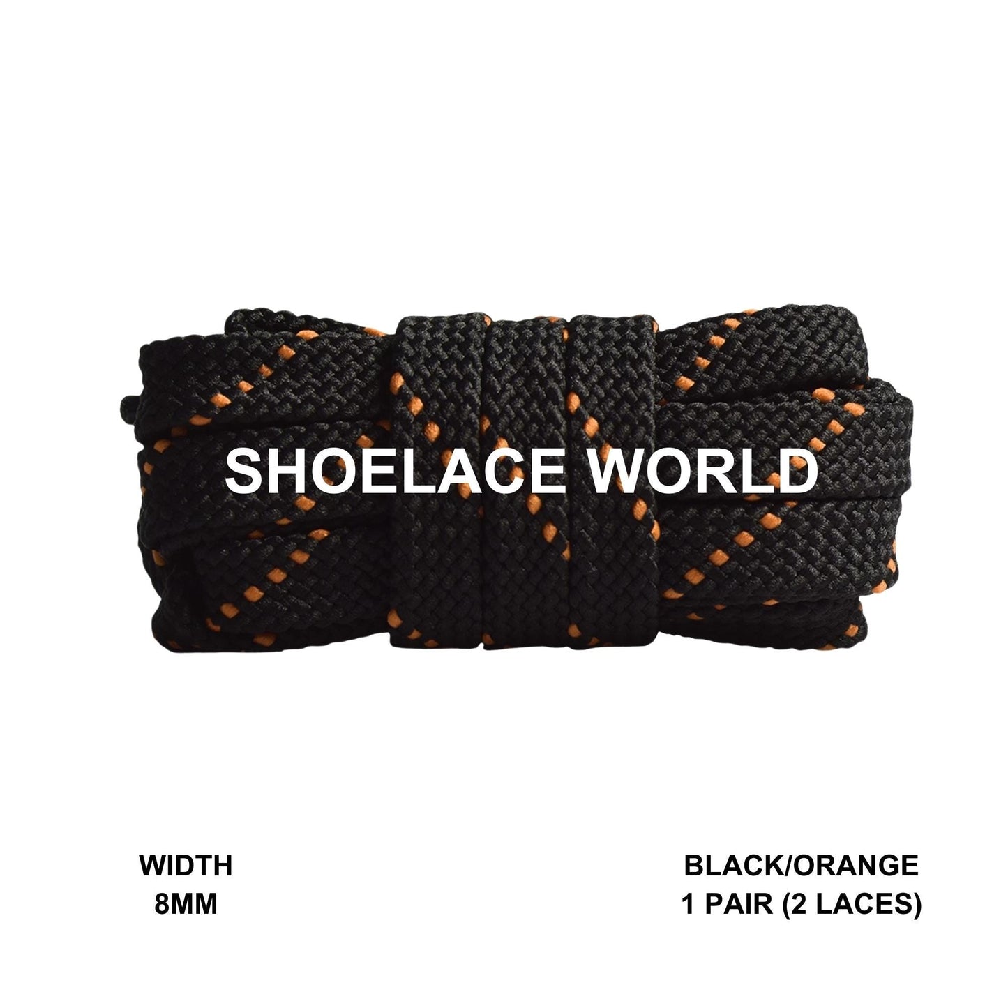 Black / Orange Pattern Flat Shoelaces 8mm Colorful Pattern Laces Ships Out From The USA Next Day