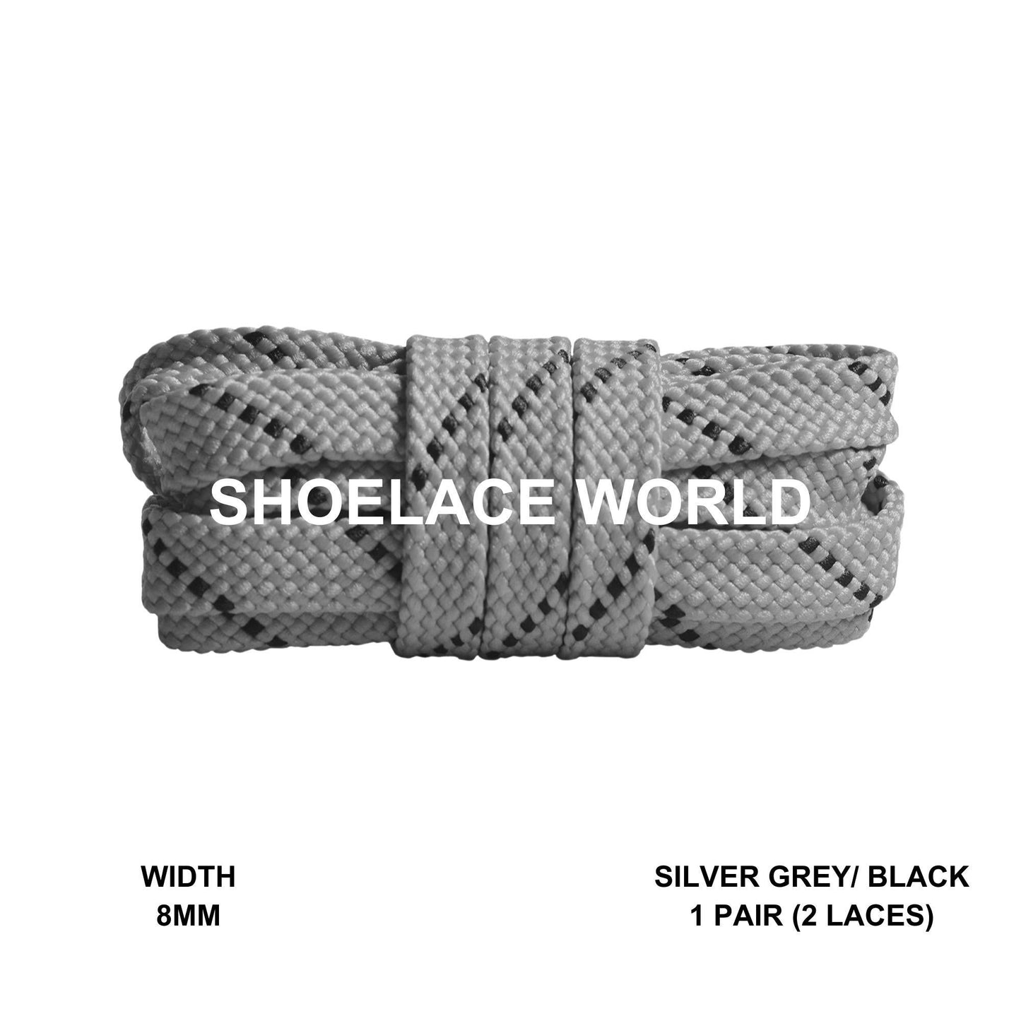 Silver Grey / Black Pattern Flat Shoelaces 8mm Colorful Pattern Laces Ships Out From The USA Next Day