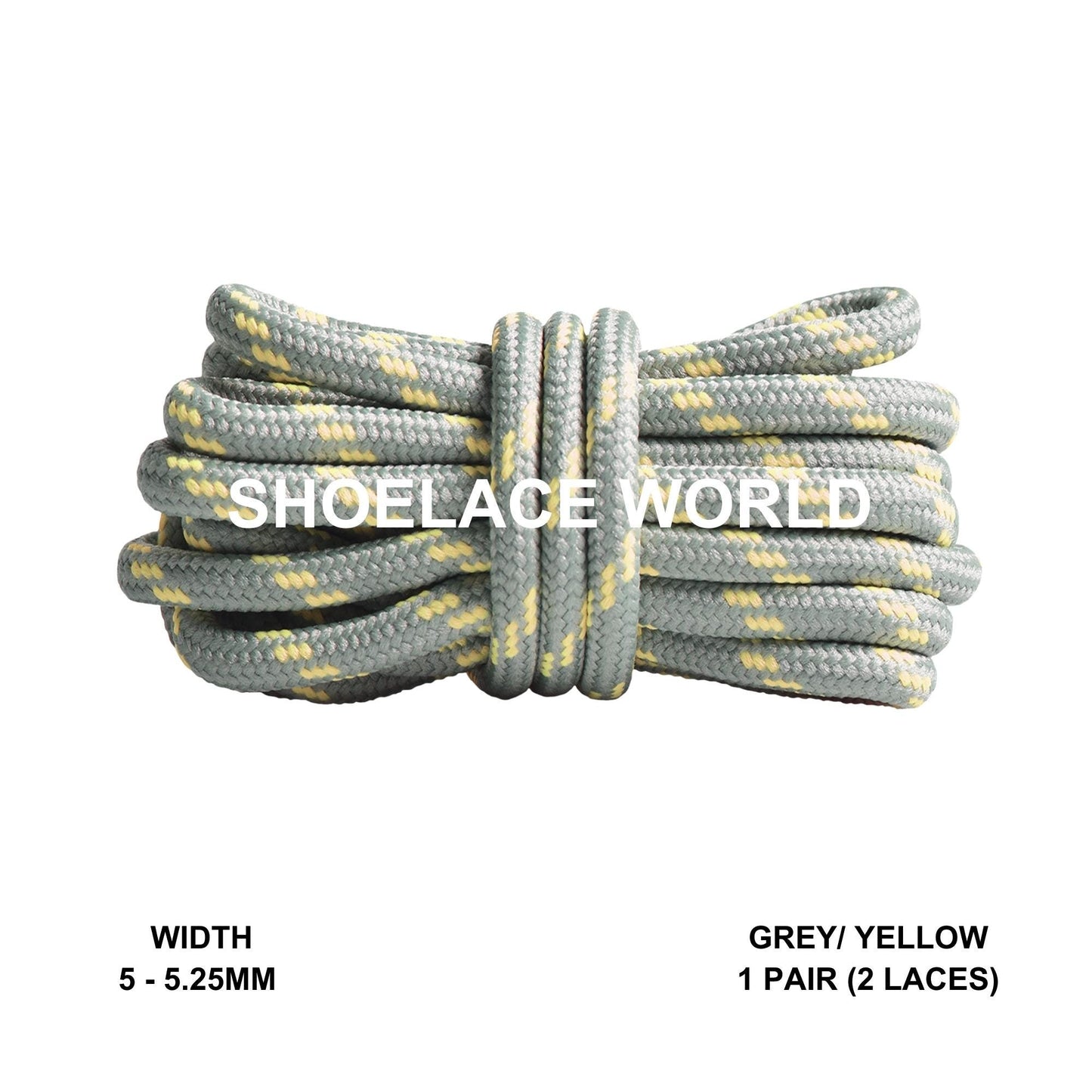 Grey / Yellow Rope Round Shoelaces 3/16 Inch 5-5.25mm For Boot Hiking Jogging Trekking Durable Laces Ships Out From The USA Next Day