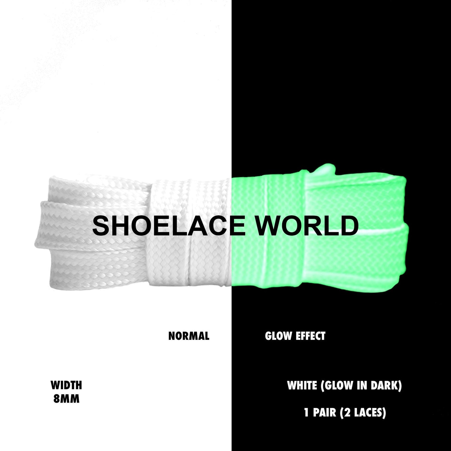 White Glow In Dark Flat Shoelaces 5/16 Inch 8mm Luminous Laces Ships Out From The USA Next Day