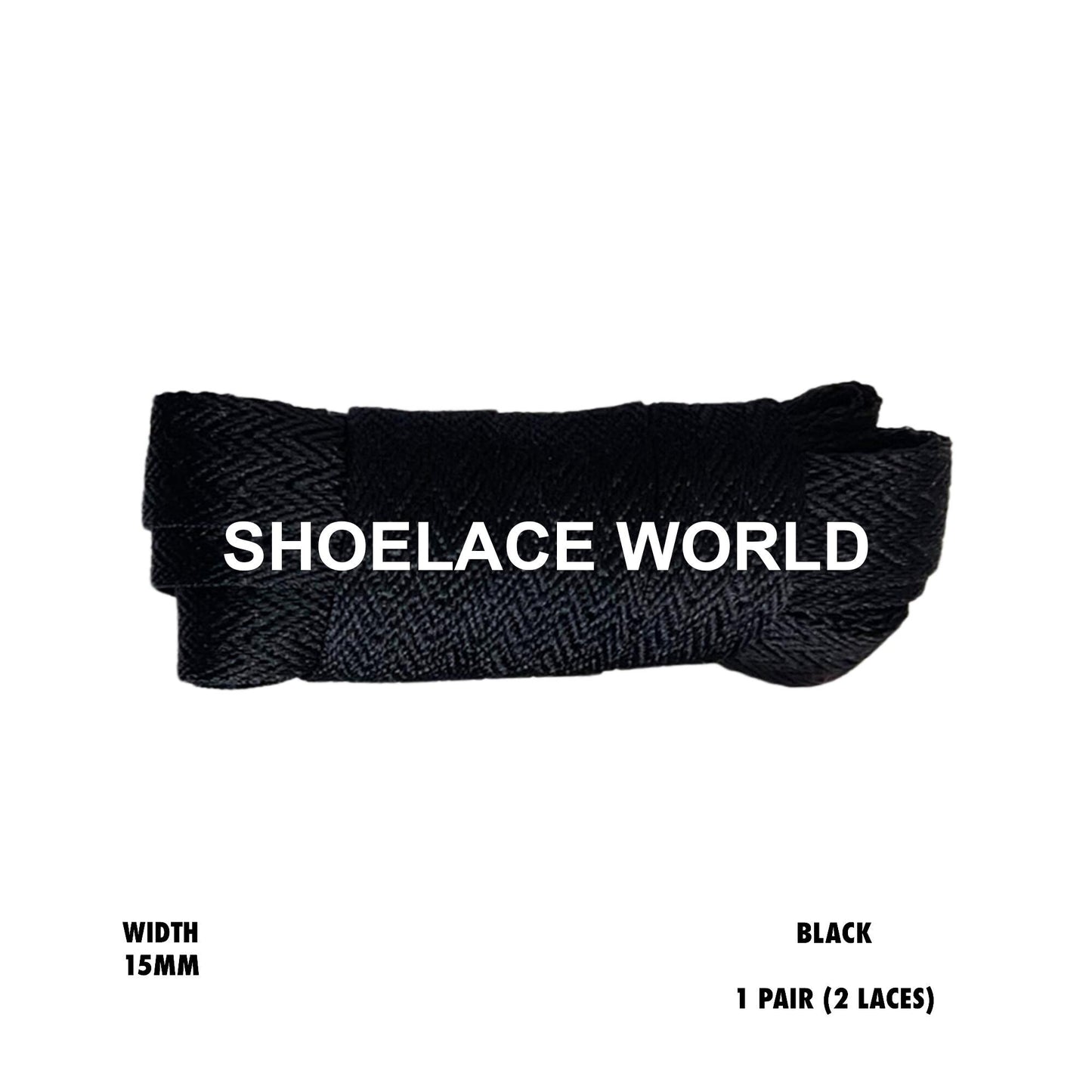 Black W-Threaded Pattern Flat Shoelaces 15mm Colorful Pattern Laces Ships Out From The USA Next Day