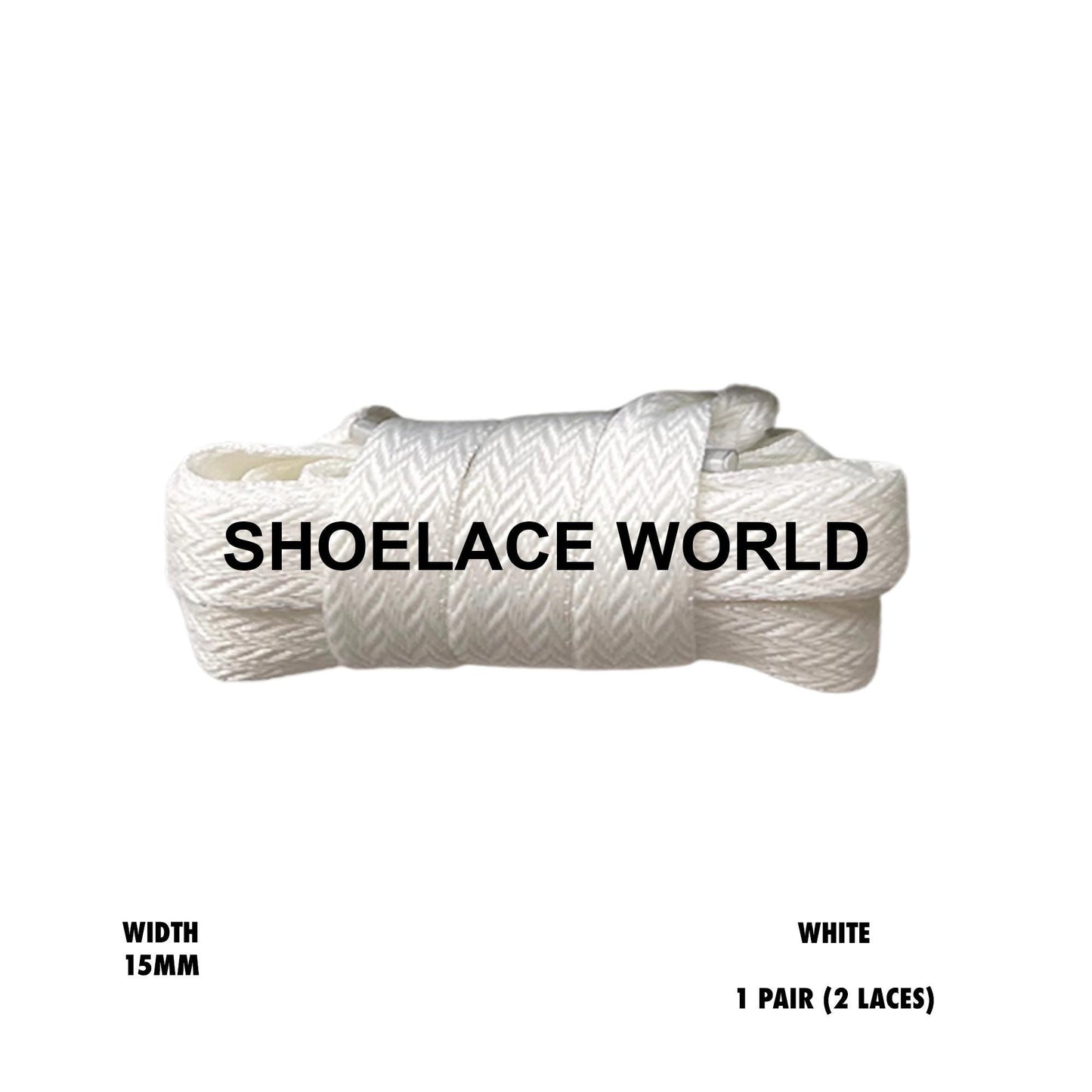 White W-Threaded Pattern Premium Double Layer Flat Shoelaces 15mm Colorful Pattern Laces Ships Out From The USA Next Day