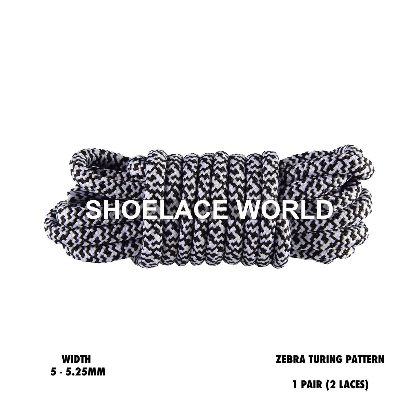 Zebra Rope Turing Pattern Shoelaces 3/16 Inch 5-5.25mm Colorful Laces Ships Out From The USA Next Day