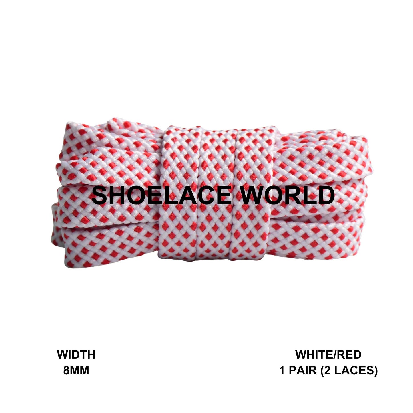 White / Red Dot Pattern Flat Shoelaces 8mm Colorful Pattern Laces Ships Out From The USA Next Day