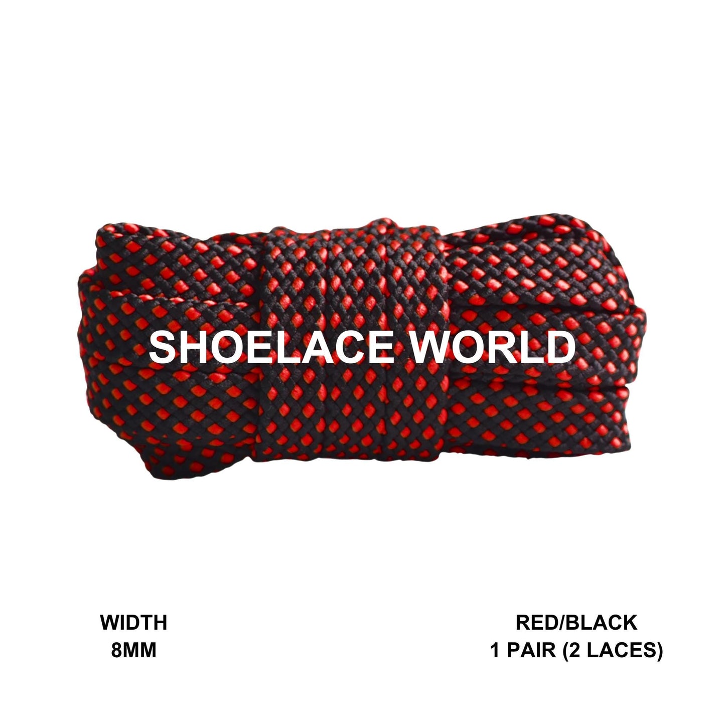 Black / Red Dot Pattern Flat Shoelaces 8mm Colorful Pattern Laces Ships Out From The USA Next Day