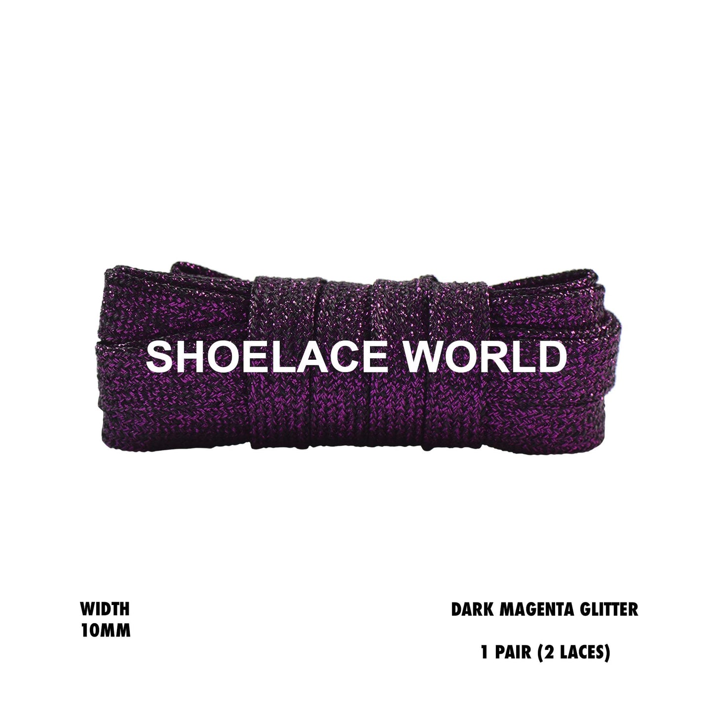 Dark Magenta Flat Glitter Wide 10mm Shoelaces Shiny Laces Ships Out From The USA Next Day