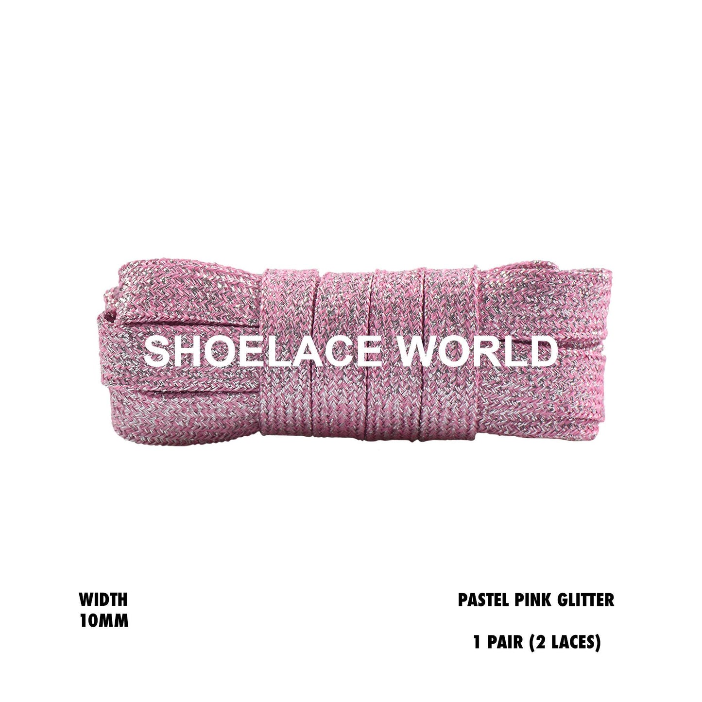 Pastel Pink Flat Glitter Wide 10mm Shoelaces Shiny Laces Ships Out From The USA Next Day