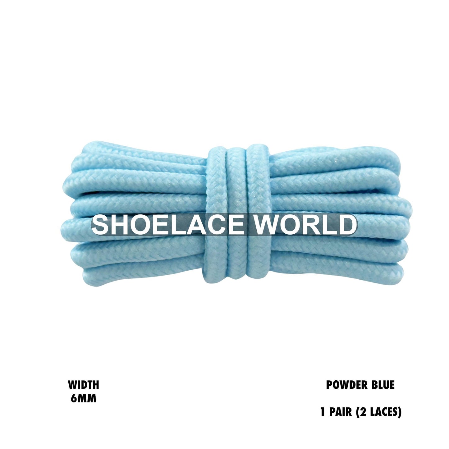 Powder Blue Thick Round Shoelaces 6mm Classic Colorful Laces Ships Out From The USA Next Day