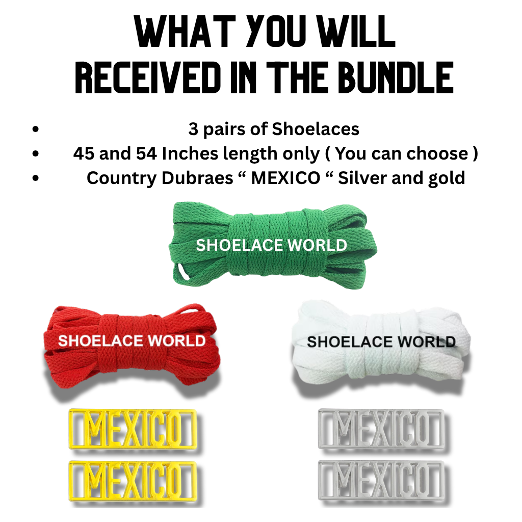 Mexico 2026 World Cup Inspired Sneaker Accessory Bundles Flat Shoelaces Mexican Dubraes Fifa Futbol Soccer Accessories