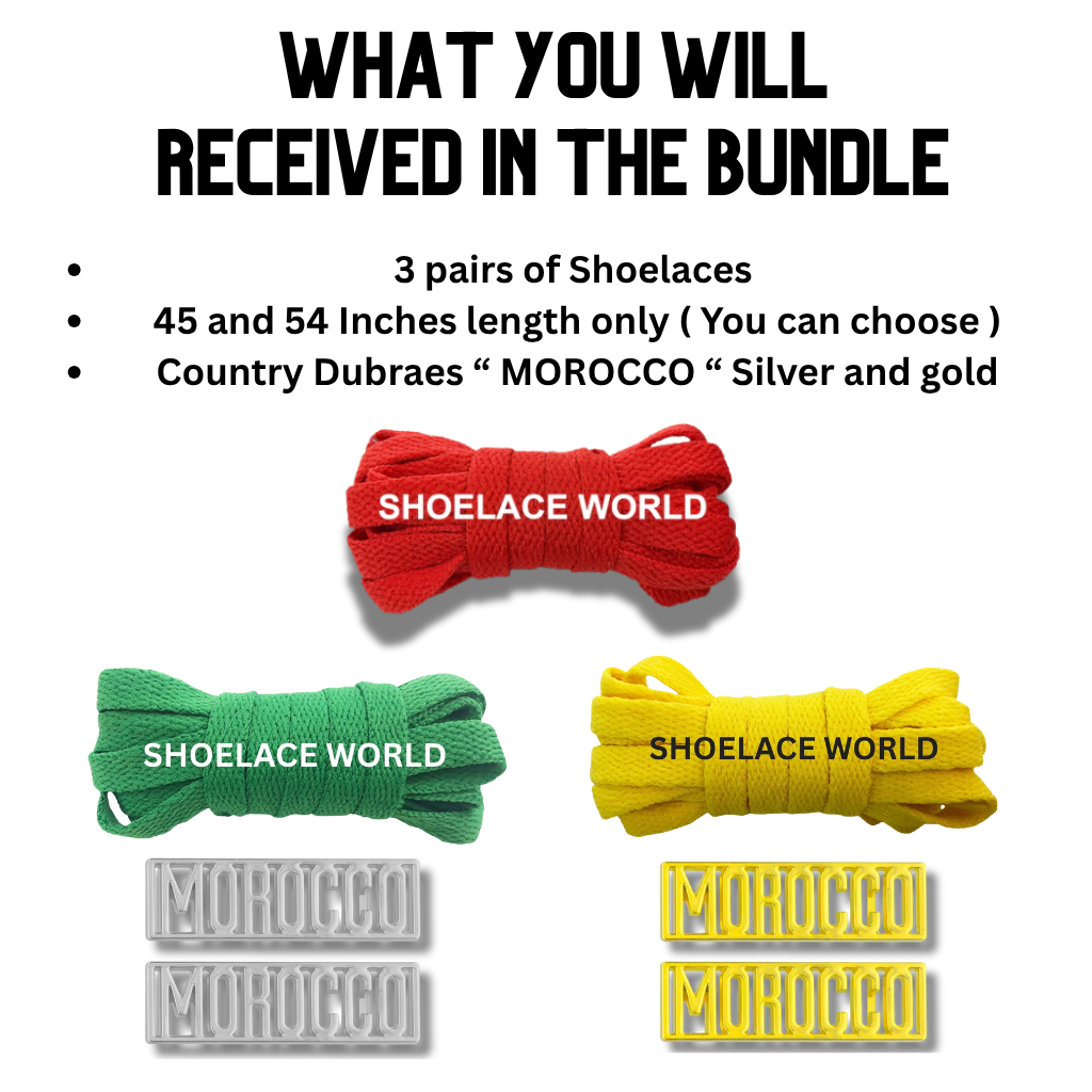 Morocco 2026 World Cup Inspired Sneaker Accessory Bundles Flat Shoelaces Moroccan Dubraes Fifa Futbol Soccer Accessories
