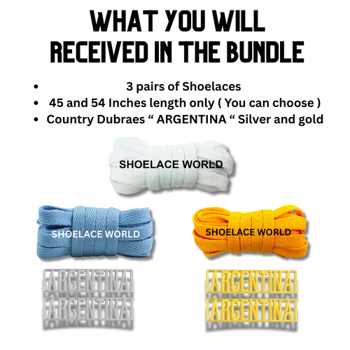 Argentina 2026 World Cup Inspired Sneaker Accessory Bundles Flat Shoelaces Argentinian Dubraes Fifa Futbol Soccer Accessories