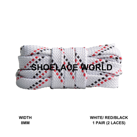 White / Red / Black Thread Flat Shoelaces