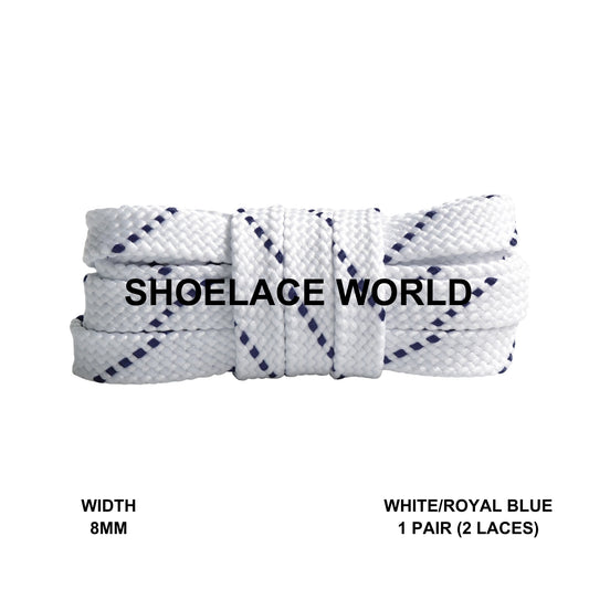 White / Royal Blue Thread Flat Shoelaces