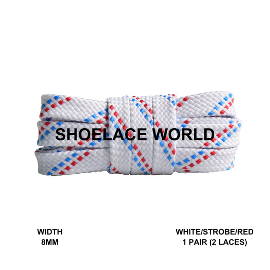 White / Strobe / Red Thread Flat Shoelaces
