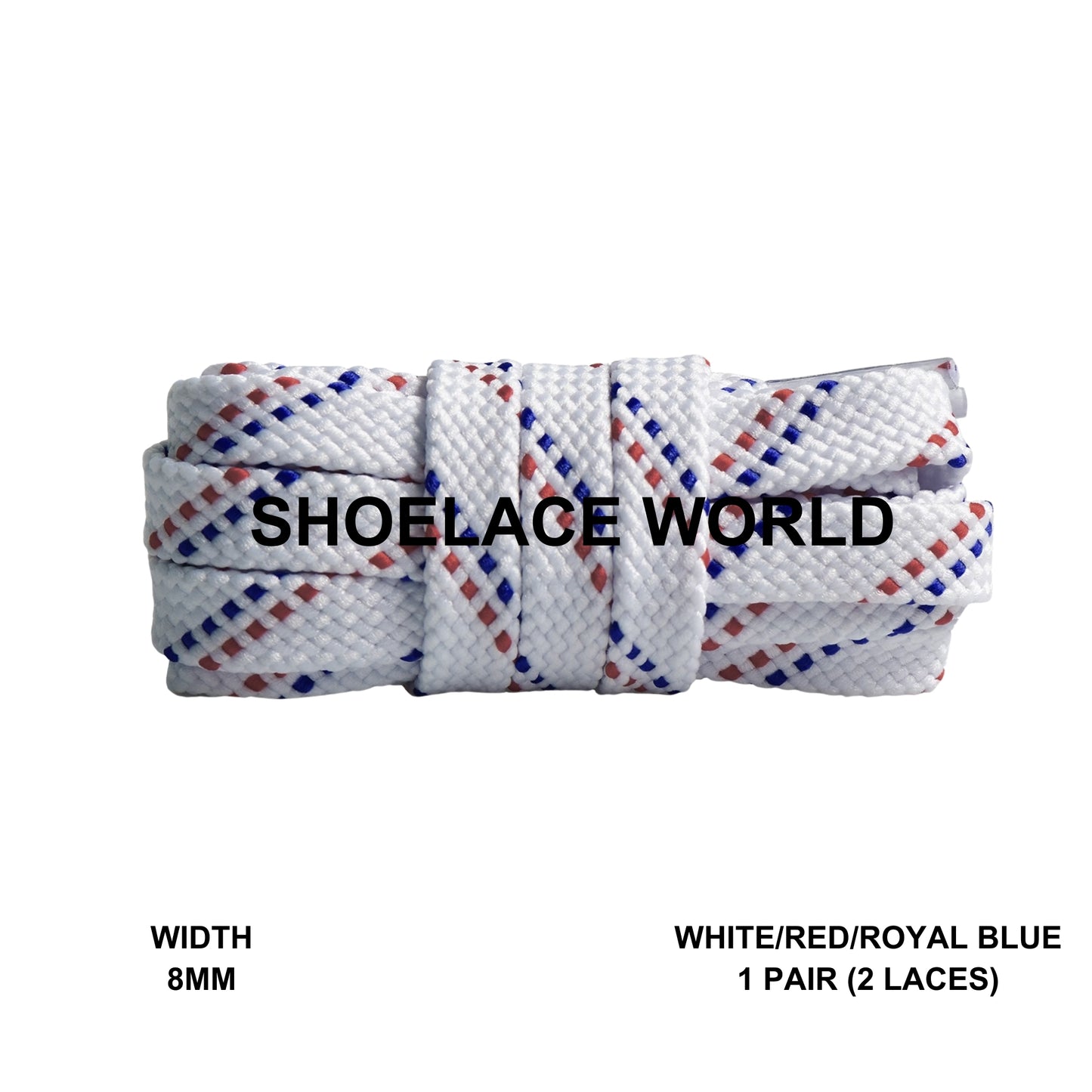 White / Red / Royal Blue Thread Flat Shoelaces