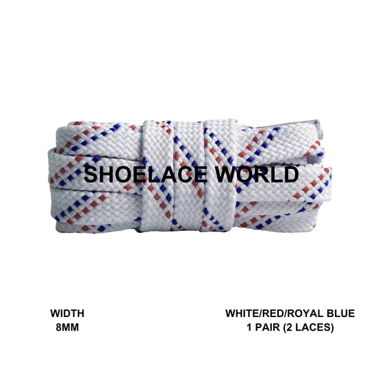 White / Red / Royal Blue Thread Flat Shoelaces