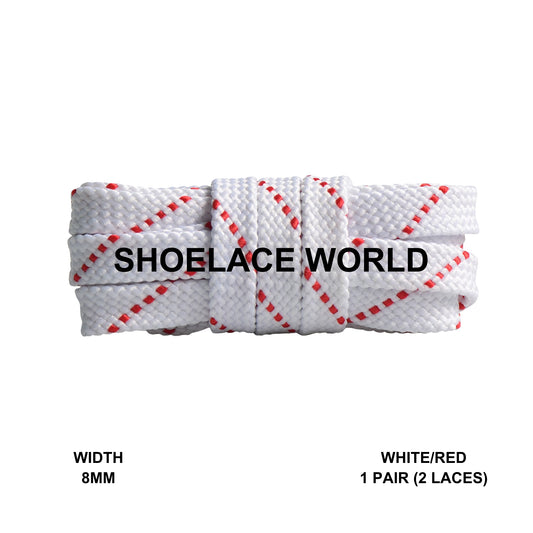 White / Red Thread Flat Shoelaces