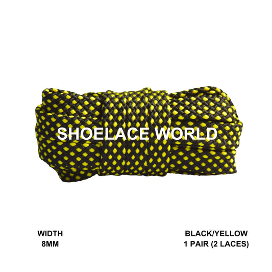 Black / Yellow Dot Thread Flat Shoelaces