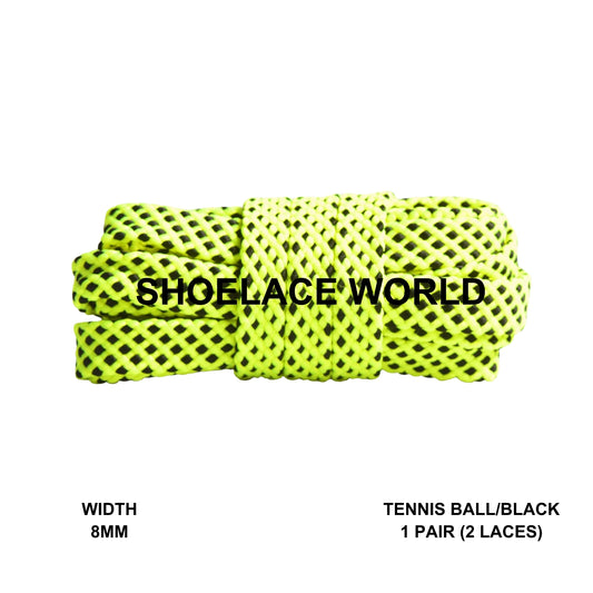 Tennis Ball / Black Dot Thread Flat Shoelaces