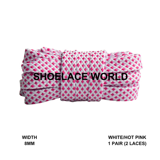 White / Hot Pink Dot Thread Flat Shoelaces