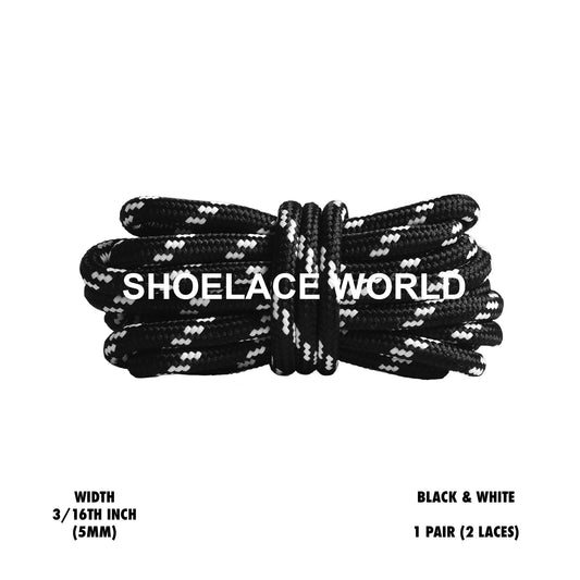 Black & White Thin Round Shoelaces 3/16 Inch Two Tone Pattern Laces Ships Out From The USA Next Day