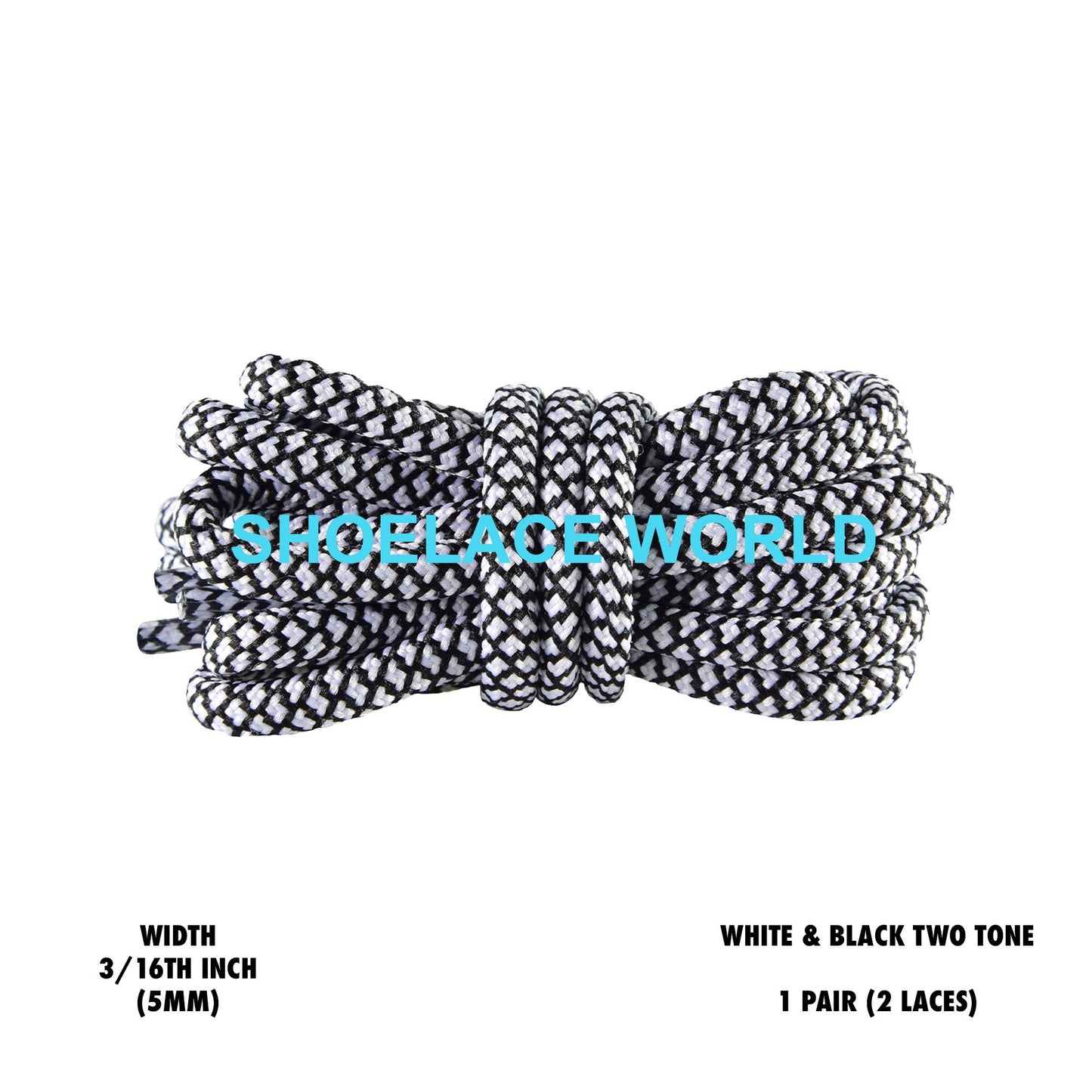 White & Black Rope Shoelaces 3/16 Inch Two Tone Dual Pattern Classic Laces Ships Out From The USA Next Day