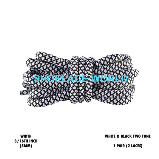 White & Black Rope Shoelaces 3/16 Inch Two Tone Dual Pattern Classic Laces Ships Out From The USA Next Day