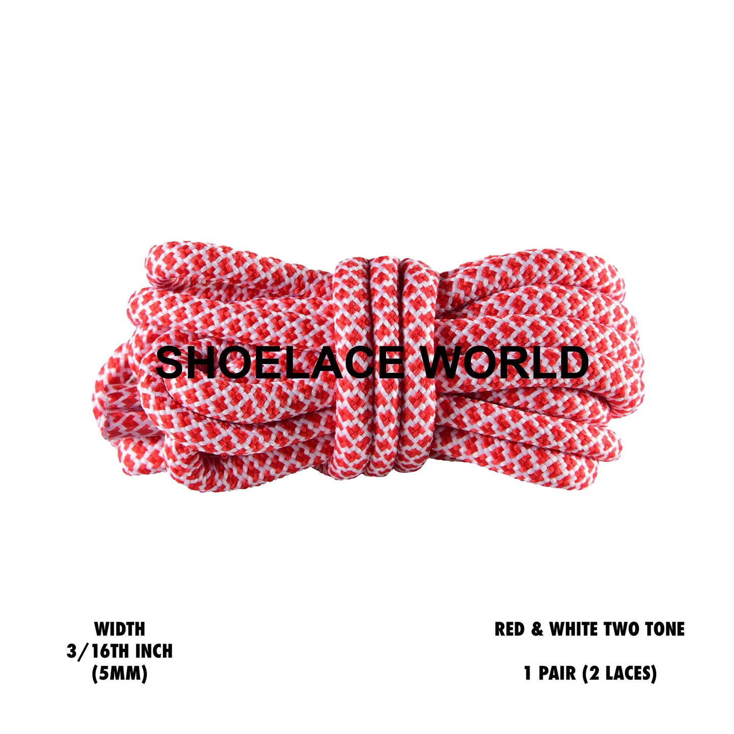 Red & White Rope Shoelaces 3/16 Inch Two Tone Dual Pattern Classic Laces Ships Out From The USA Next Day