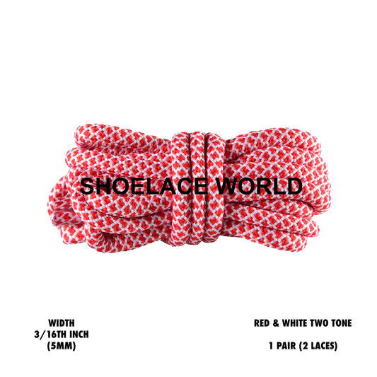 Red & White Rope Shoelaces 3/16 Inch Two Tone Dual Pattern Classic Laces Ships Out From The USA Next Day
