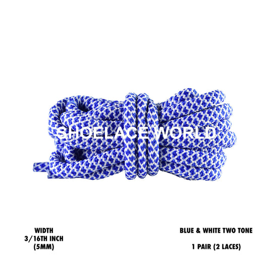 Blue & White Rope Shoelaces 3/16 Inch Two Tone Dual Pattern Classic Laces Ships Out From The USA Next Day