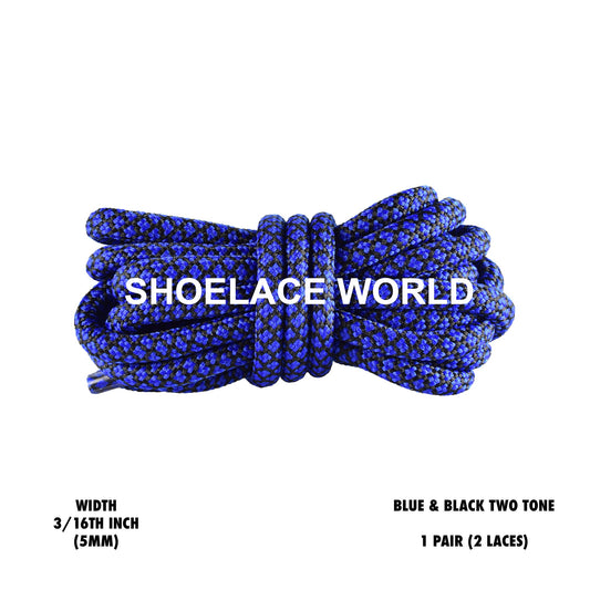 Blue & Black Rope Shoelaces 3/16 Inch Two Tone Dual Pattern Classic Laces Ships Out From The USA Next Day