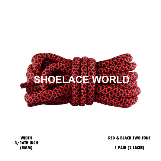Red & Black Rope Shoelaces 3/16 Inch Two Tone Dual Pattern Classic Laces Ships Out From The USA Next Day