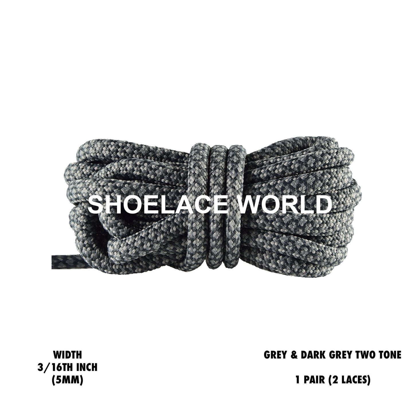 Grey & Dark Grey Rope Shoelaces 3/16 Inch Two Tone Dual Pattern Classic Laces Ships Out From The USA Next Day