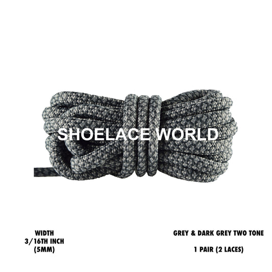 Grey & Dark Grey Rope Shoelaces 3/16 Inch Two Tone Dual Pattern Classic Laces Ships Out From The USA Next Day
