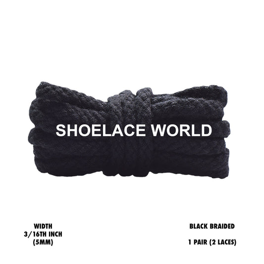 Black Braided Thin Rope Shoelaces 3/16 Inch 2023 New Laces Ships Out From The USA Next Day