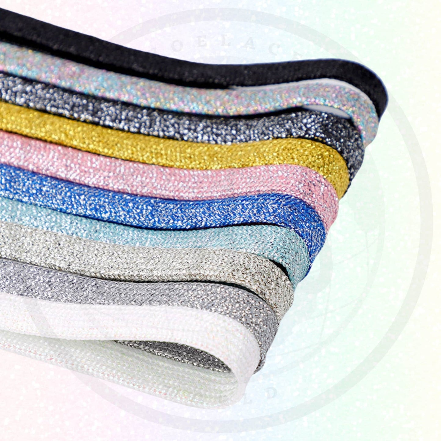 Black / Silver Flat Glitter Shoelaces 10mm Wide Laces Ship Out From The USA Next Day!