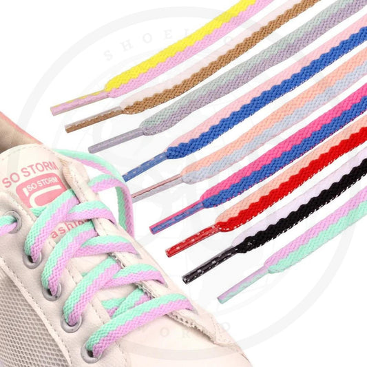 Two Tone Multicolor Flat Shoelaces 5/16 Inch Colorful Pattern Laces Ships Out From The USA Next Day