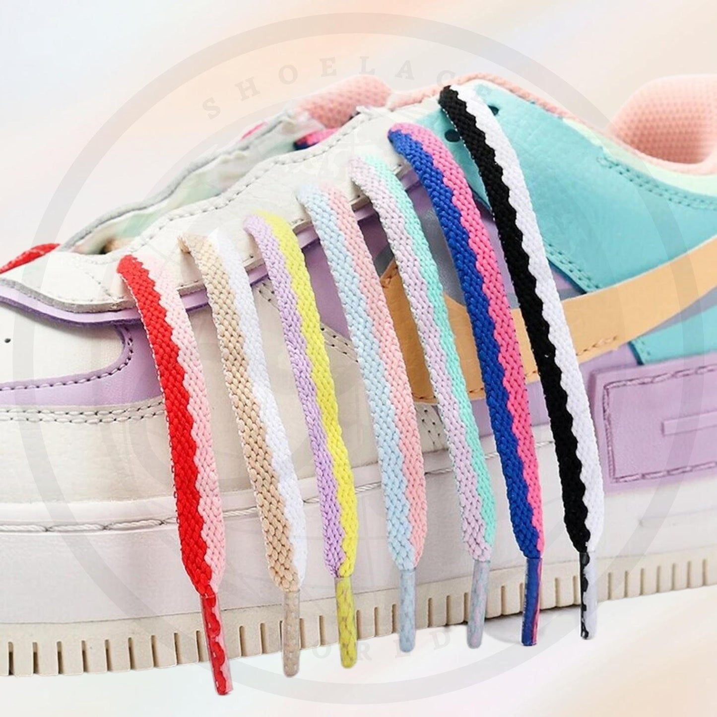 Two Tone Multicolor Flat Shoelaces 5/16 Inch Colorful Pattern Laces Ships Out From The USA Next Day