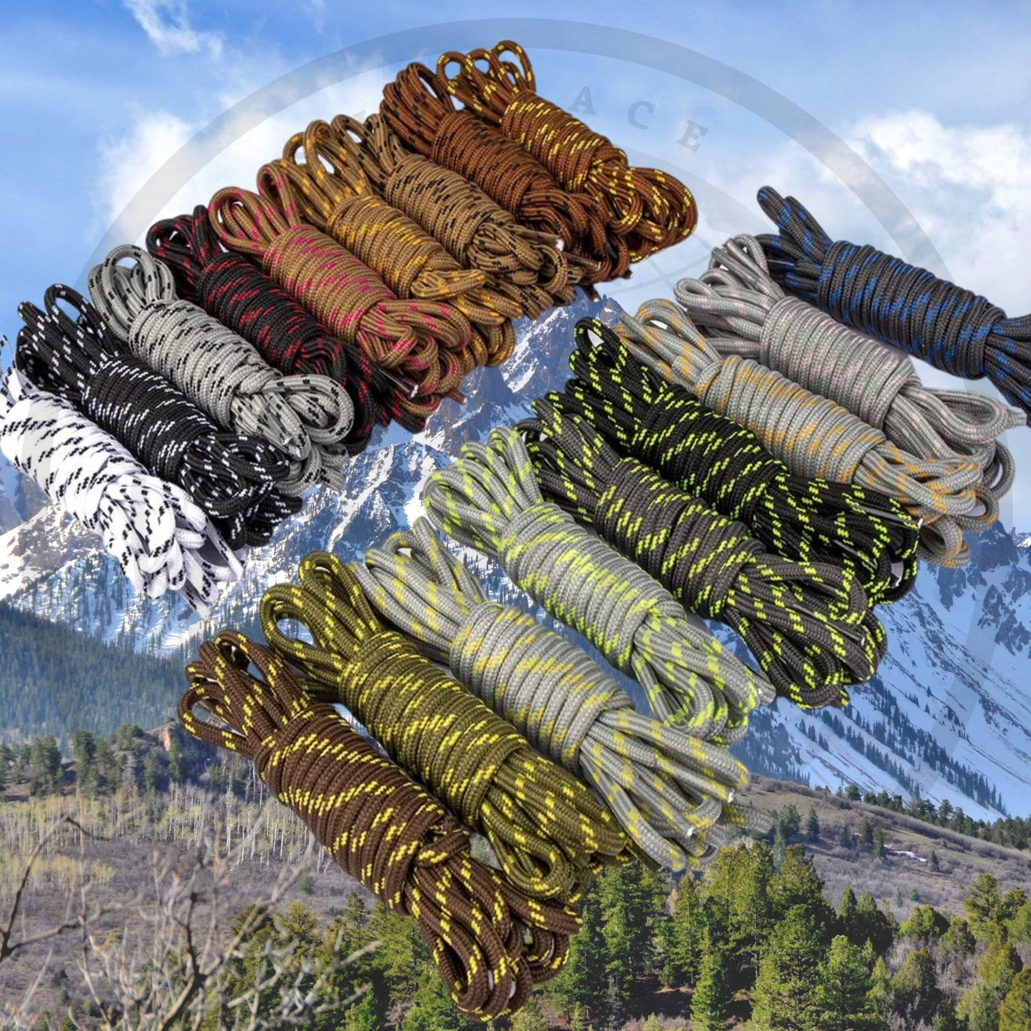 Black / Volt Rope Round Shoelaces 3/16 Inch 5-5.25mm For Boot Hiking Jogging Trekking Durable Laces Ships Out From The USA Next Day